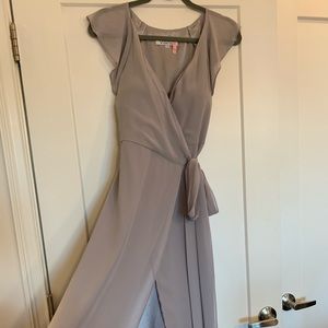 “Silver belles” sheer wrap bridesmaid dress